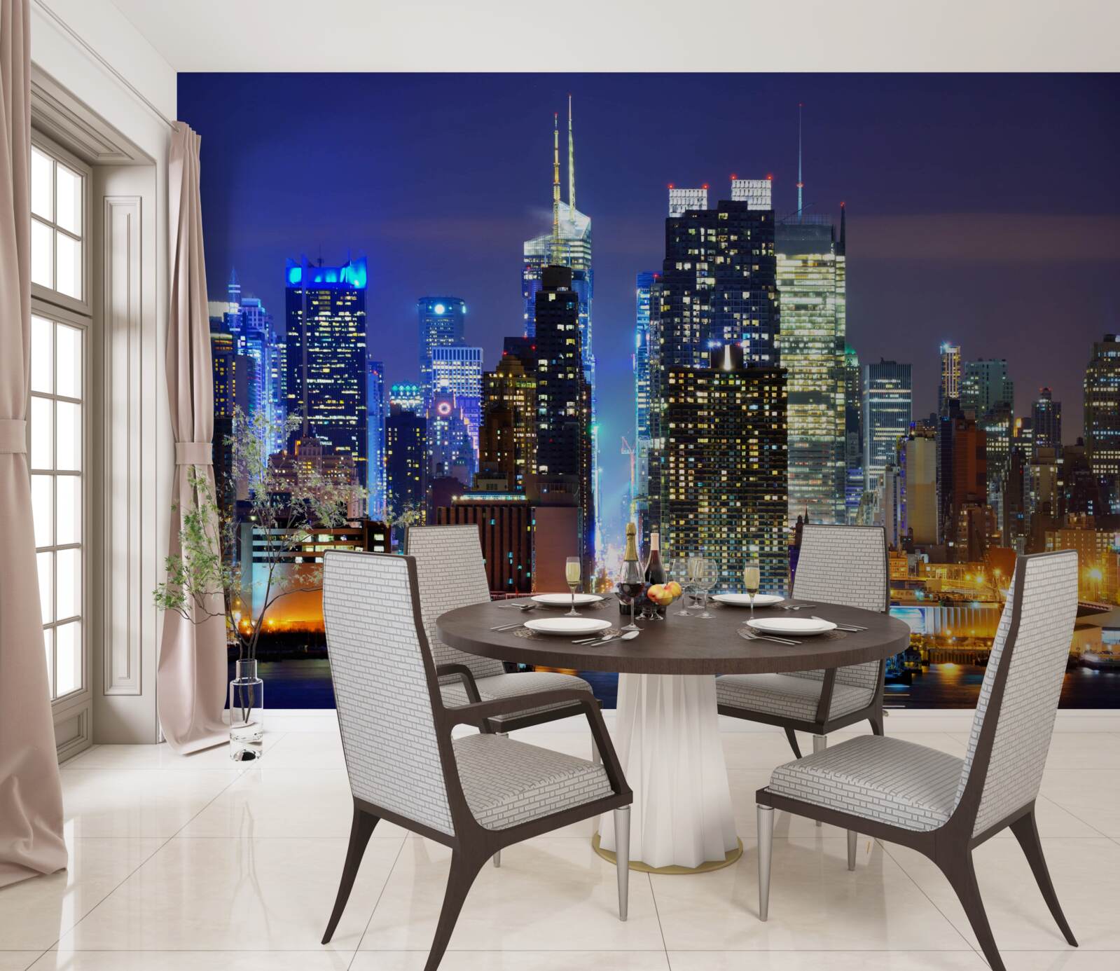 Fototapet o priveliște panoramică nocturnă a orașului care vă va tăia respirația