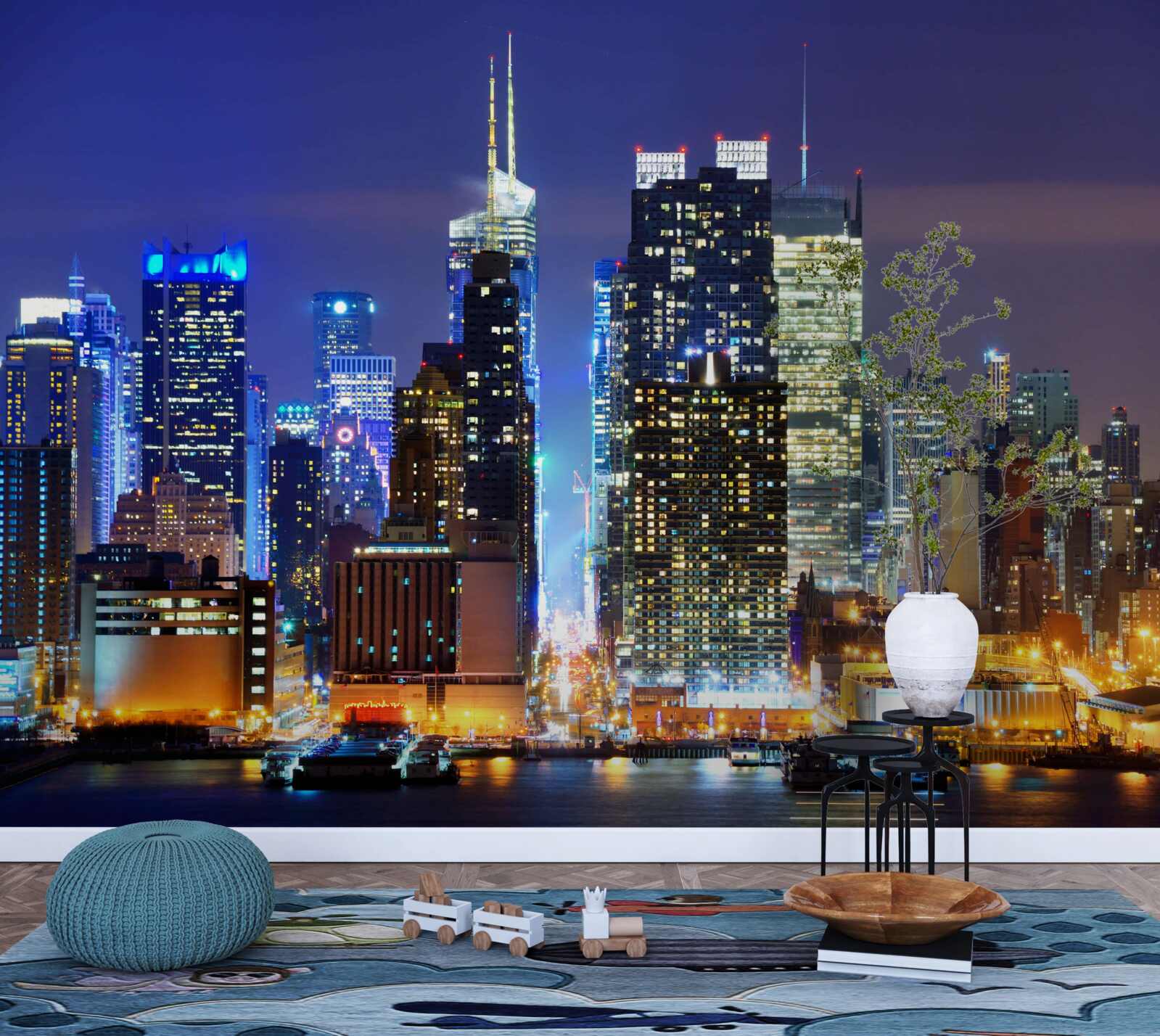 Fototapet o priveliște panoramică nocturnă a orașului care vă va tăia respirația