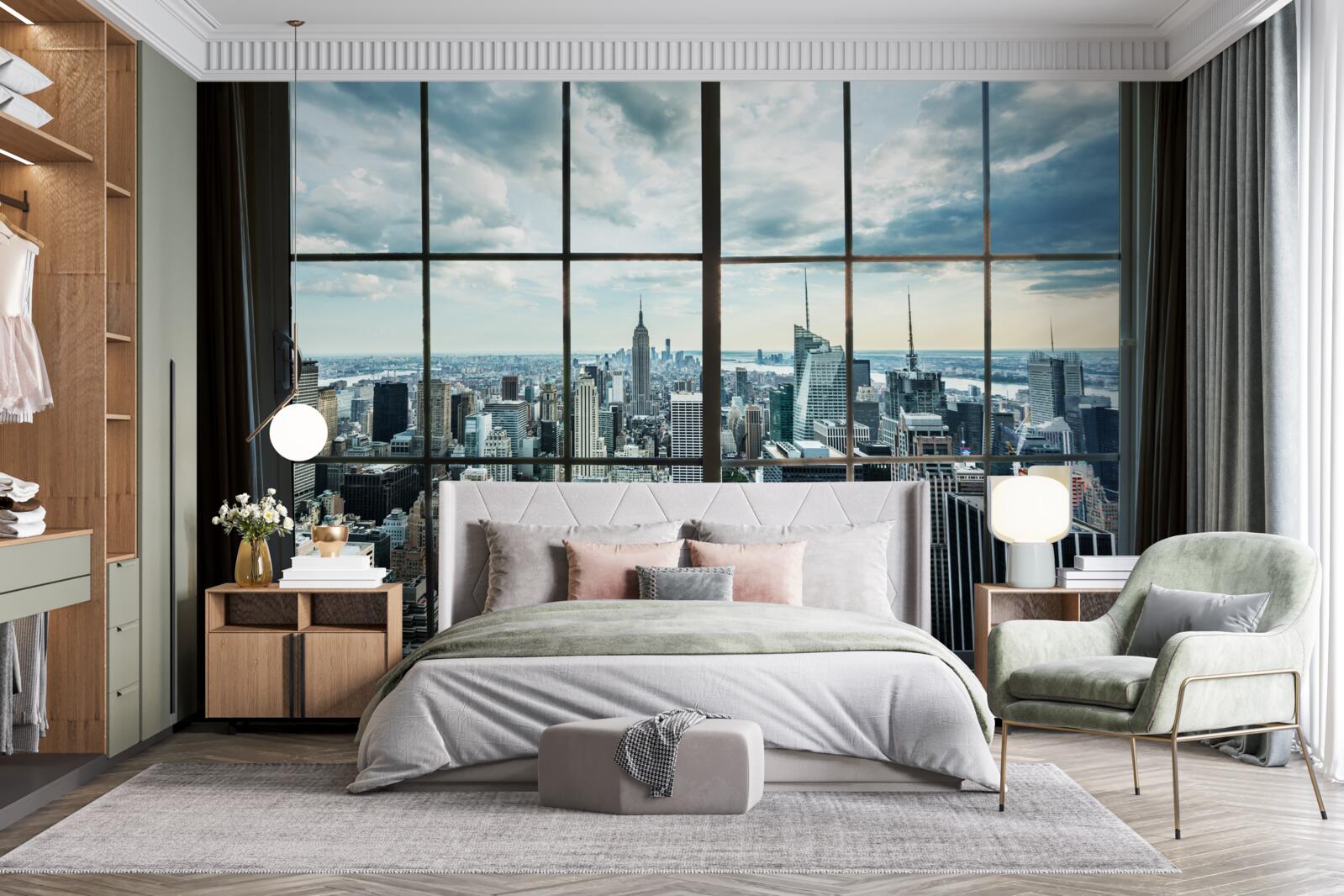 Fototapet panorama orașului new york de la fereastră