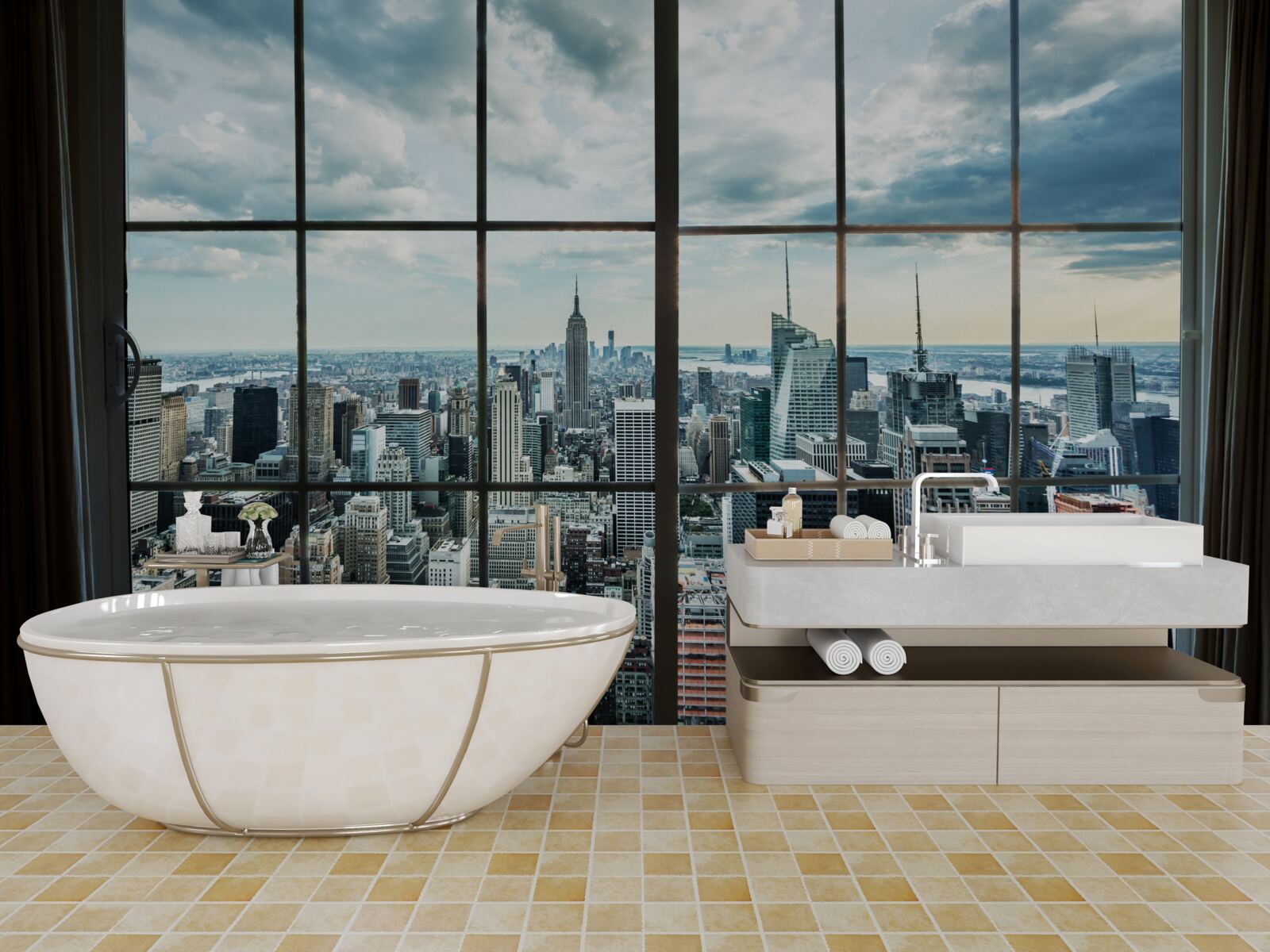 Fototapet panorama orașului new york de la fereastră