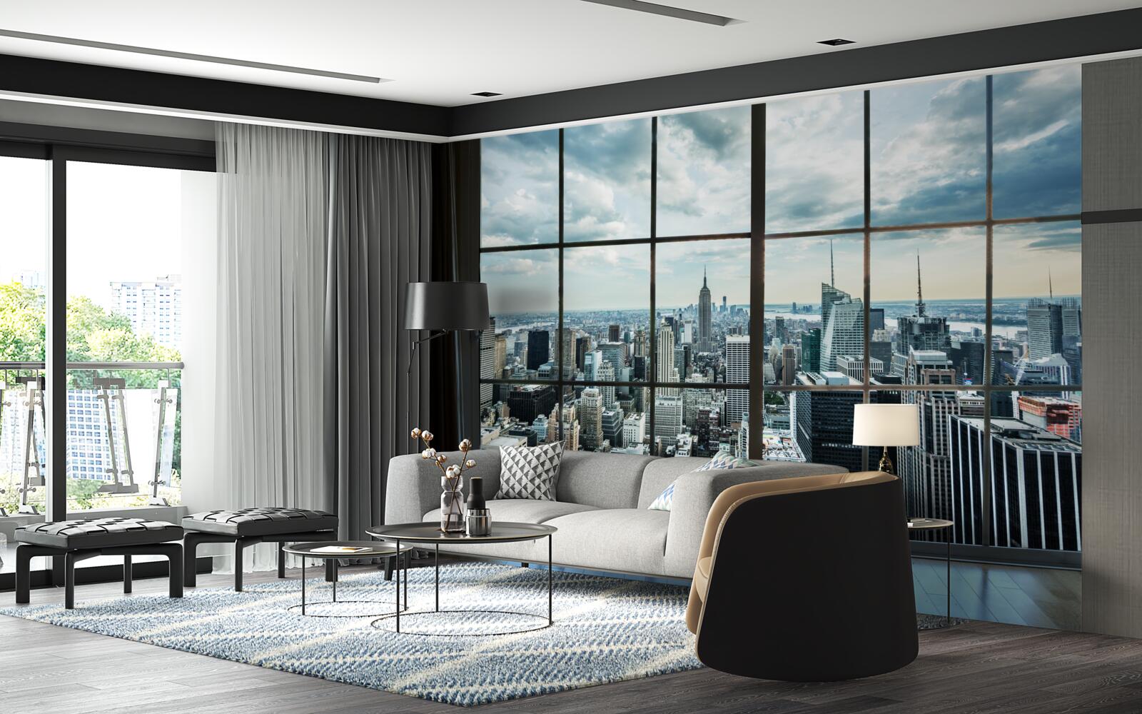 Fototapet panorama orașului new york de la fereastră