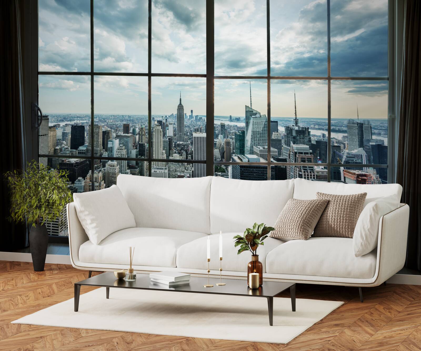 Fototapet panorama orașului new york de la fereastră