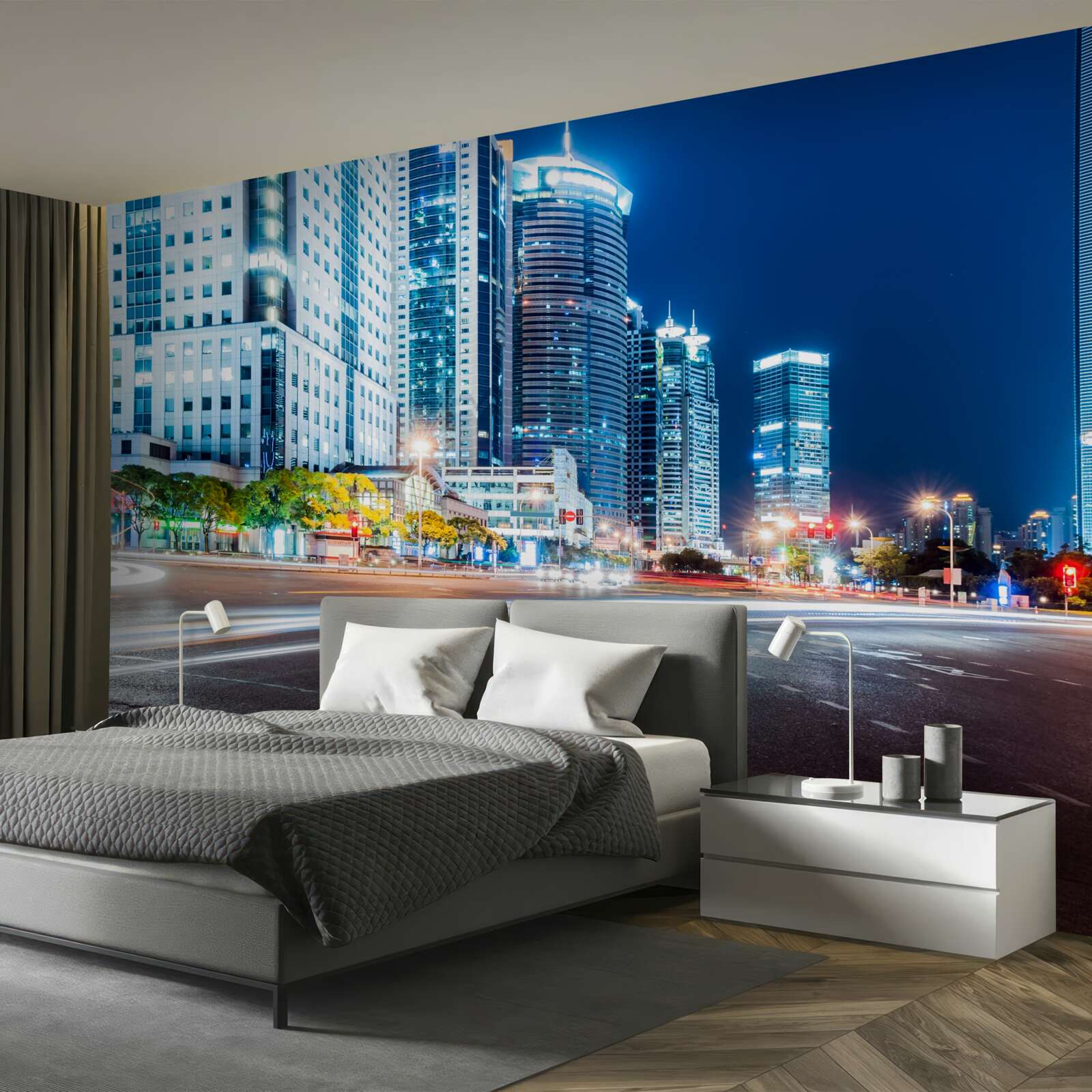 Fototapet autostrada orasului de noapte fara un singur suflet