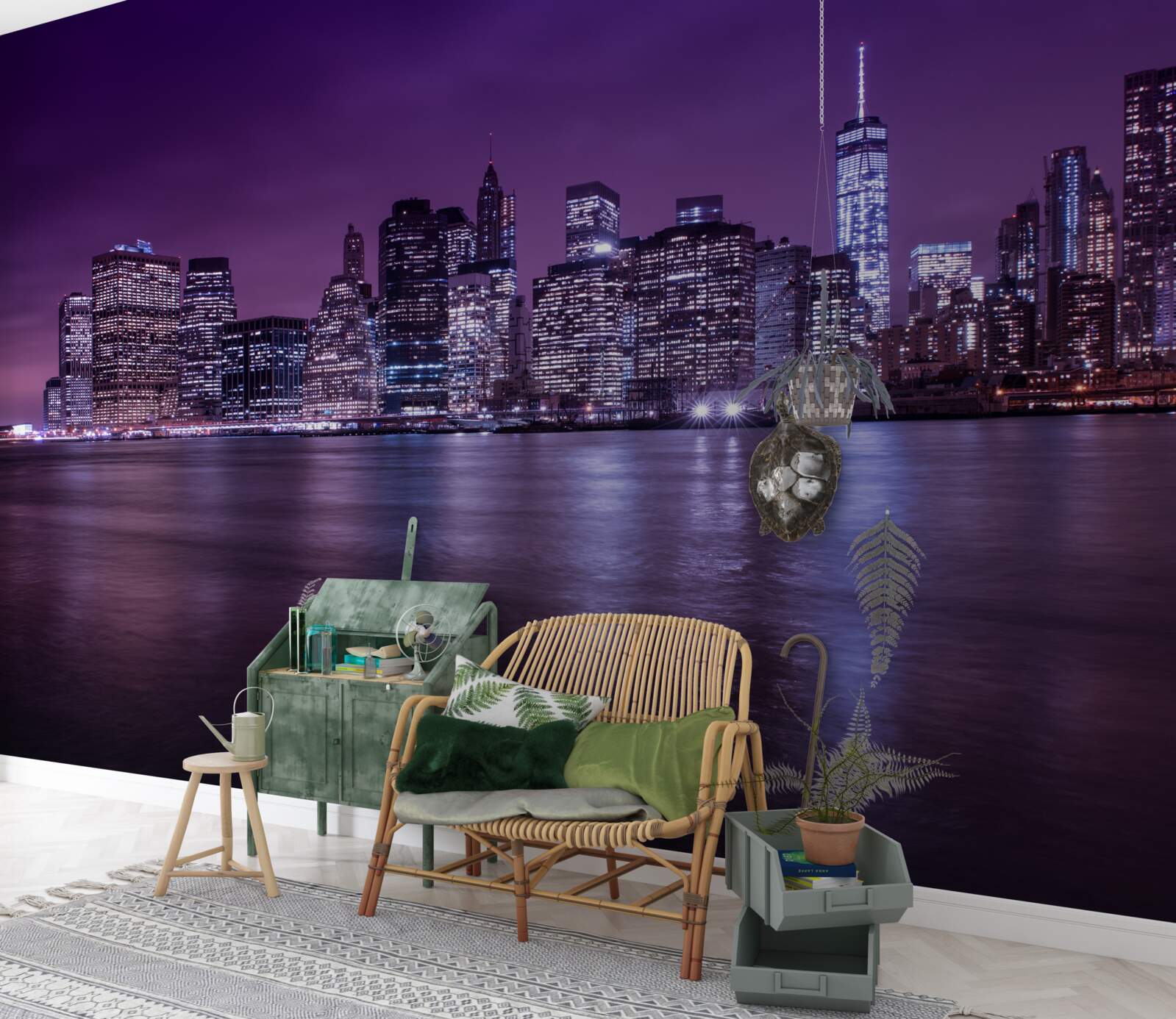 Fototapet multe lumini aprinse în ferestrele zgârie-norilor