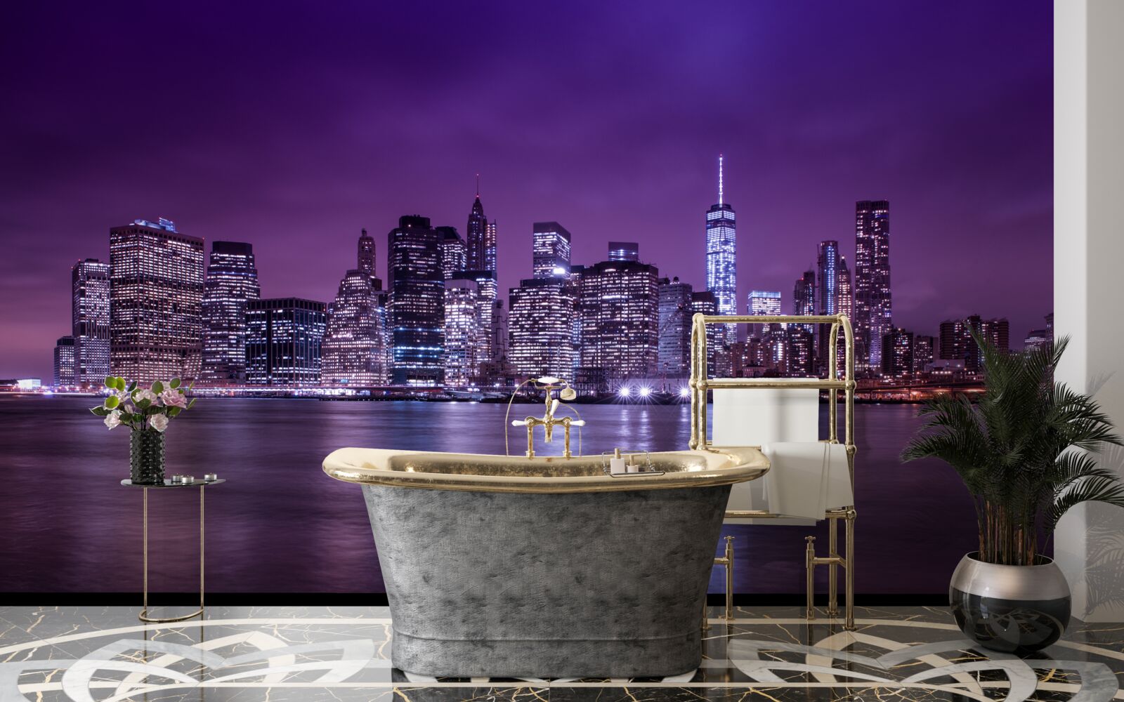 Fototapet multe lumini aprinse în ferestrele zgârie-norilor