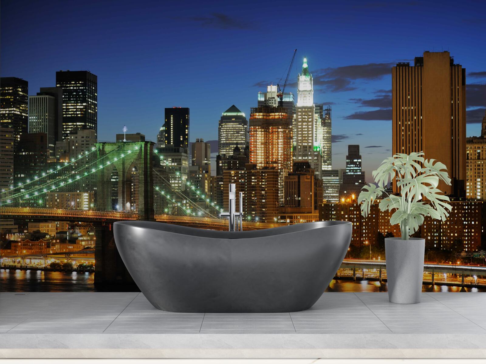 Fototapet panorama orasului new york noaptea de pe malul opus