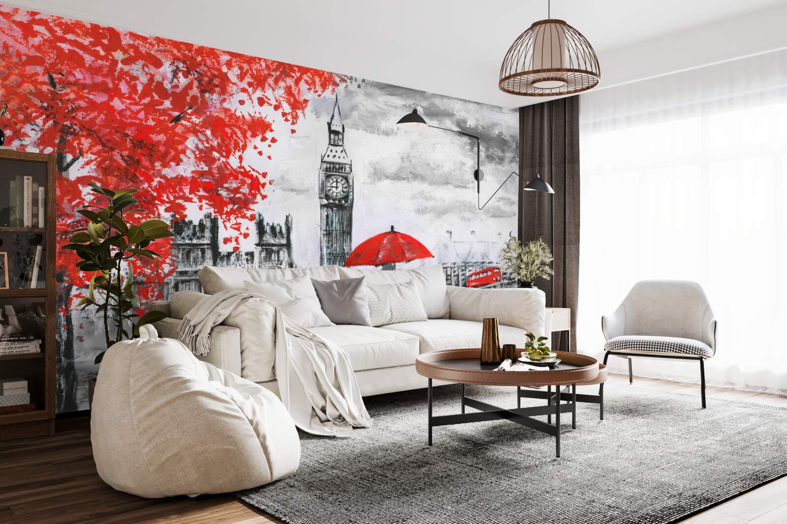 Fototapet doi oameni sub o umbrelă stacojie se uită la Big Ben