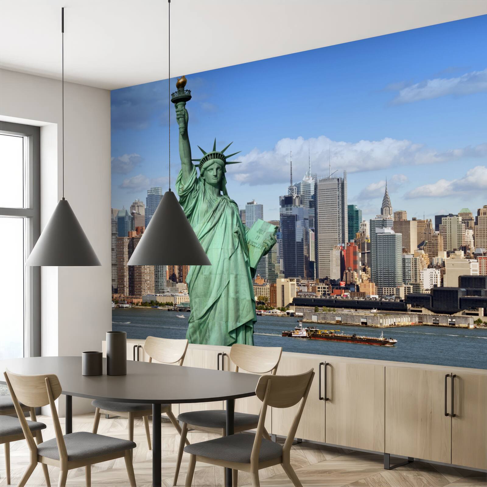 Fototapet statuia libertății în fundalul orașului new york