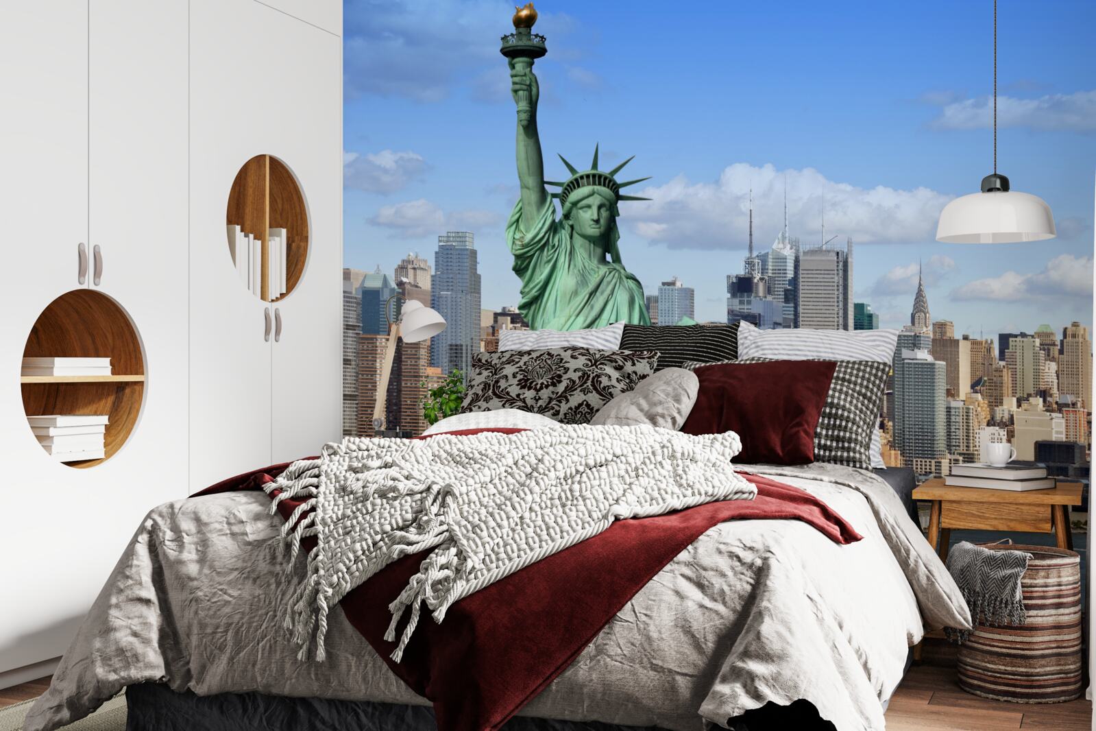 Fototapet statuia libertății în fundalul orașului new york