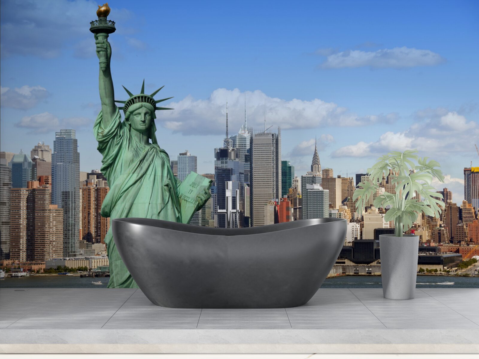 Fototapet statuia libertății în fundalul orașului new york