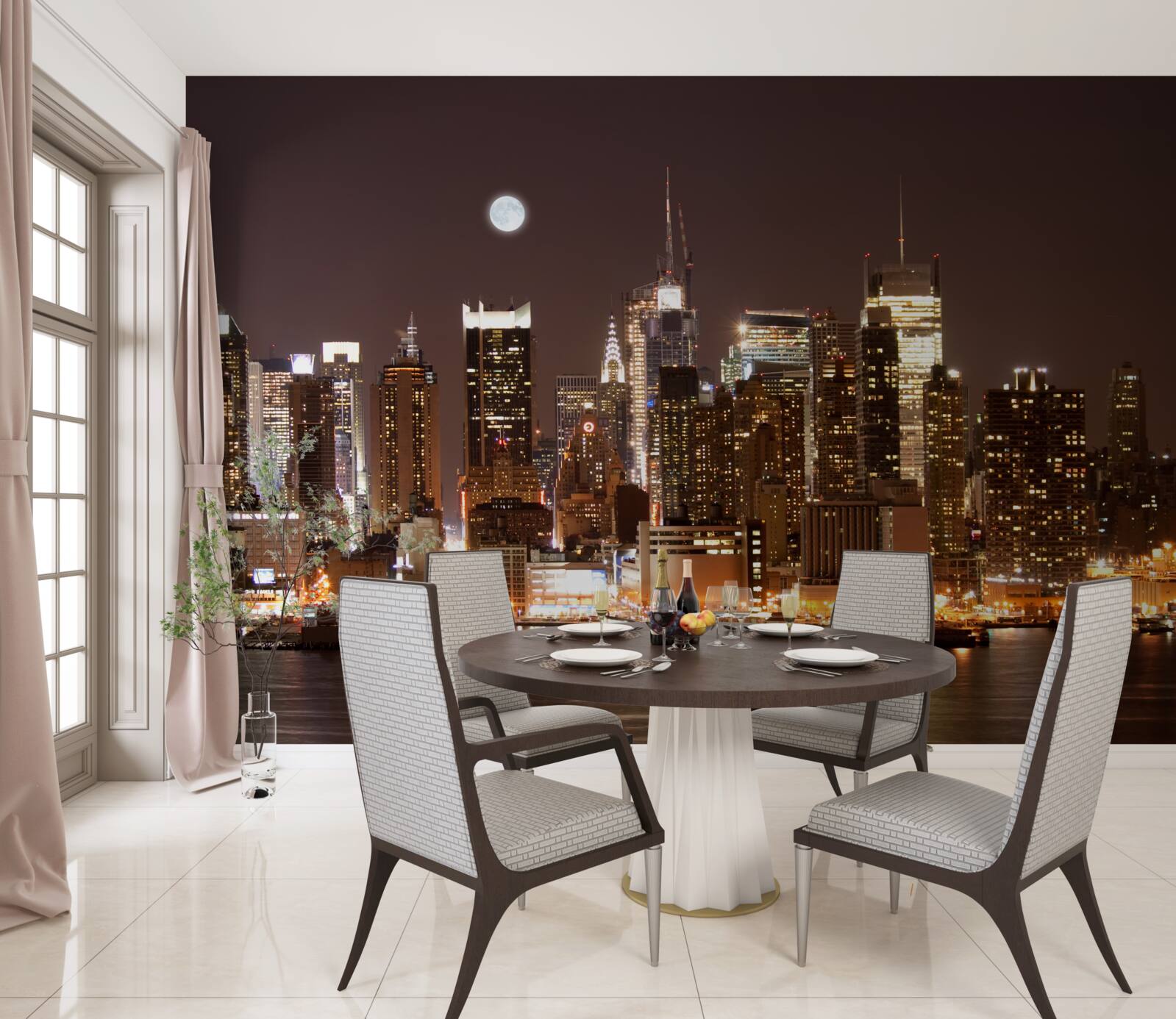 Fototapet vedere panoramică magnifică a manhattanului noaptea