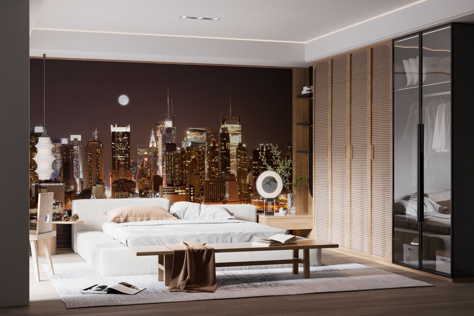 Fototapet vedere panoramică magnifică a manhattanului noaptea