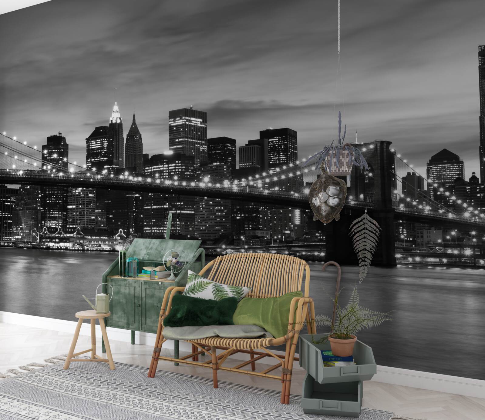 Fototapet turnuri în alb și negru și podul Brooklyn