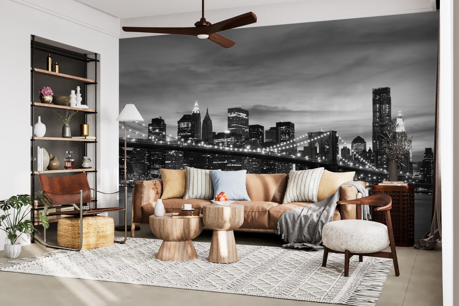 Fototapet turnuri în alb și negru și podul Brooklyn