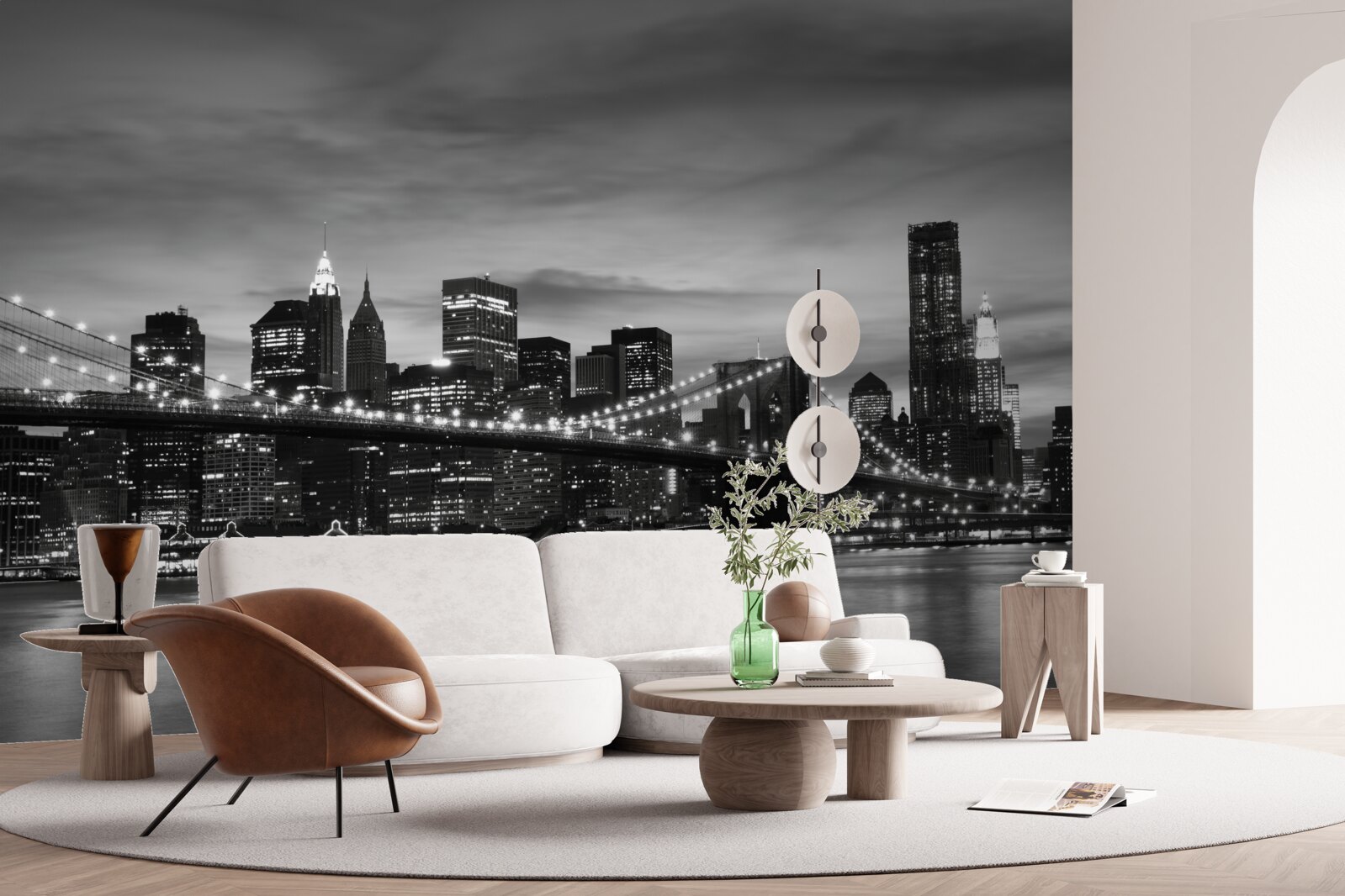 Fototapet turnuri în alb și negru și podul Brooklyn
