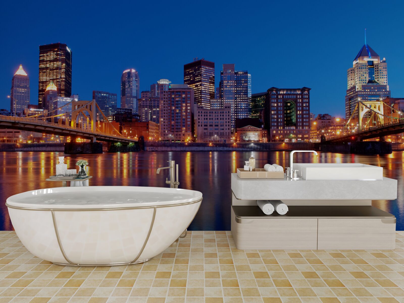 Fototapet linia de orizont a New York-ului noaptea