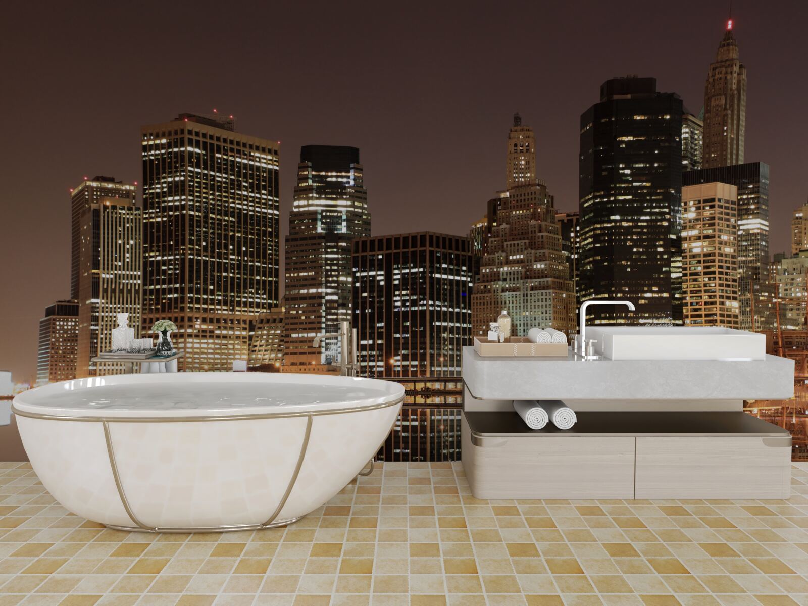 Fototapet luminile din new york noaptea pe străzi