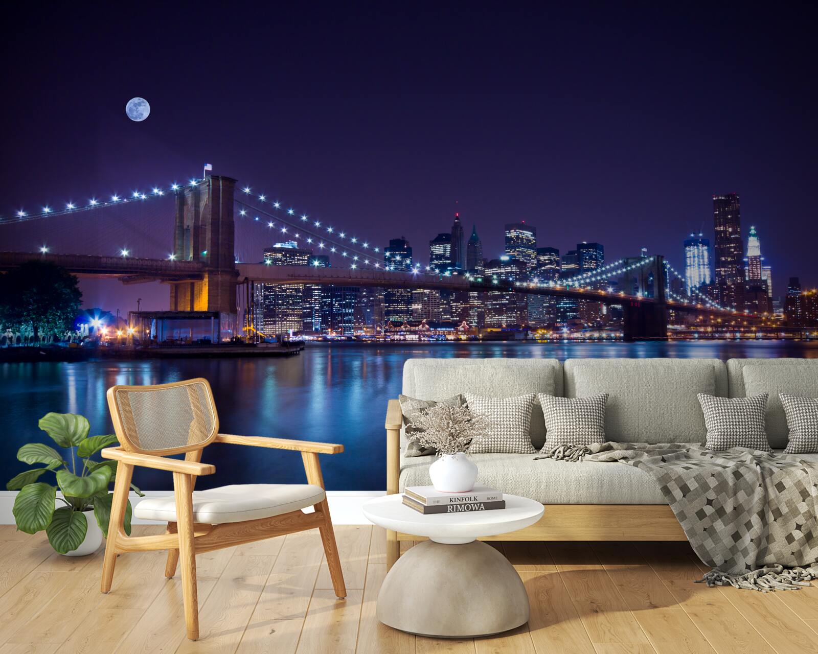 Fototapet reflecțiile luminilor nocturne ale orașului se reflectă în apă