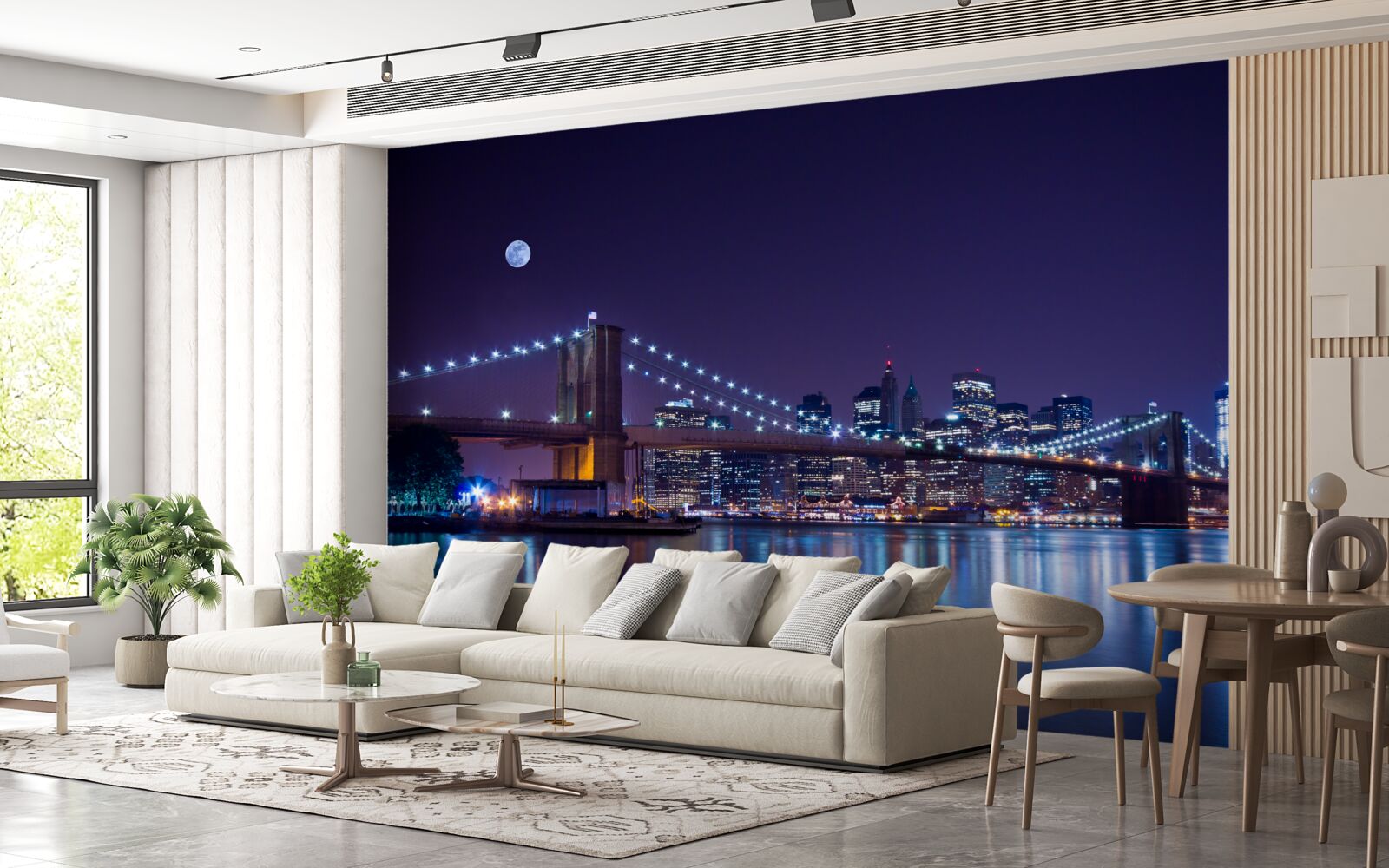 Fototapet reflecțiile luminilor nocturne ale orașului se reflectă în apă