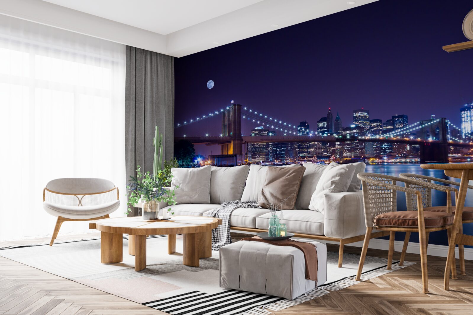 Fototapet reflecțiile luminilor nocturne ale orașului se reflectă în apă