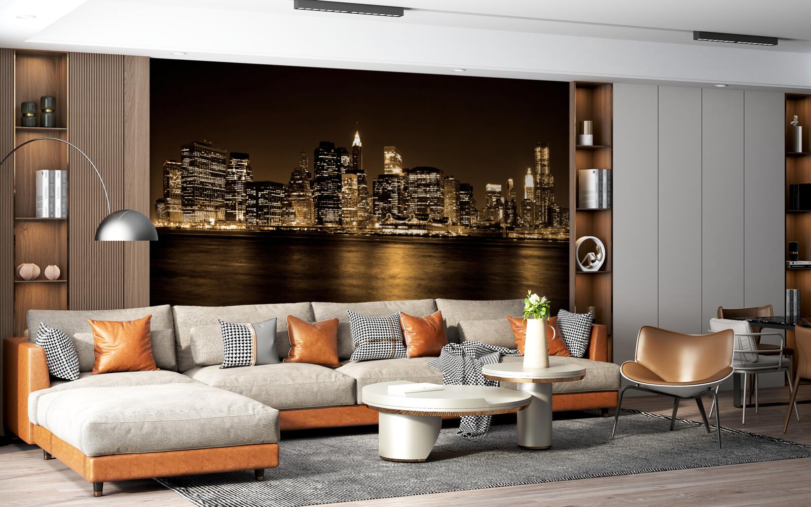 Fototapet un oraș modernizat sub un cer înstelat