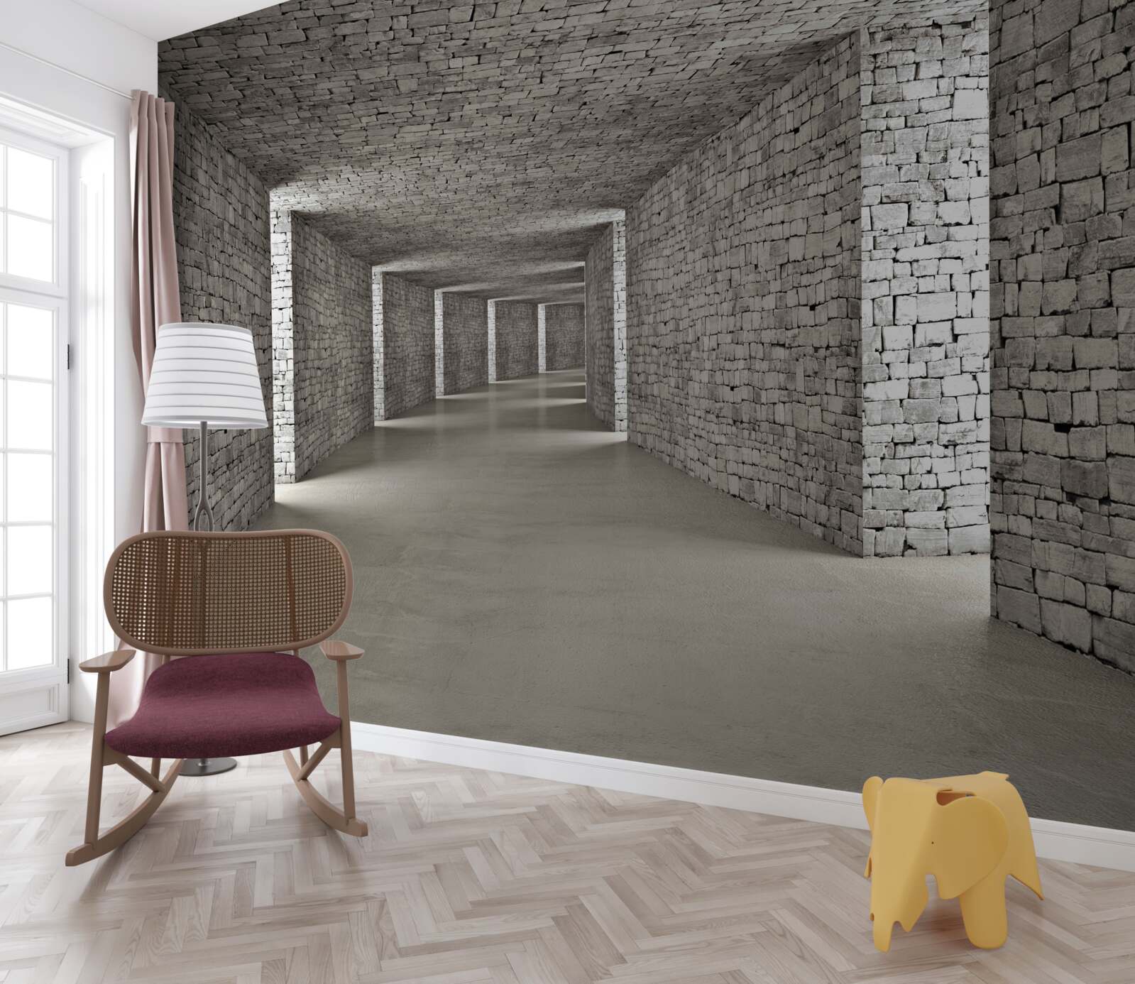 Fototapet vedere în perspectivă a unui coridor din cărămidă