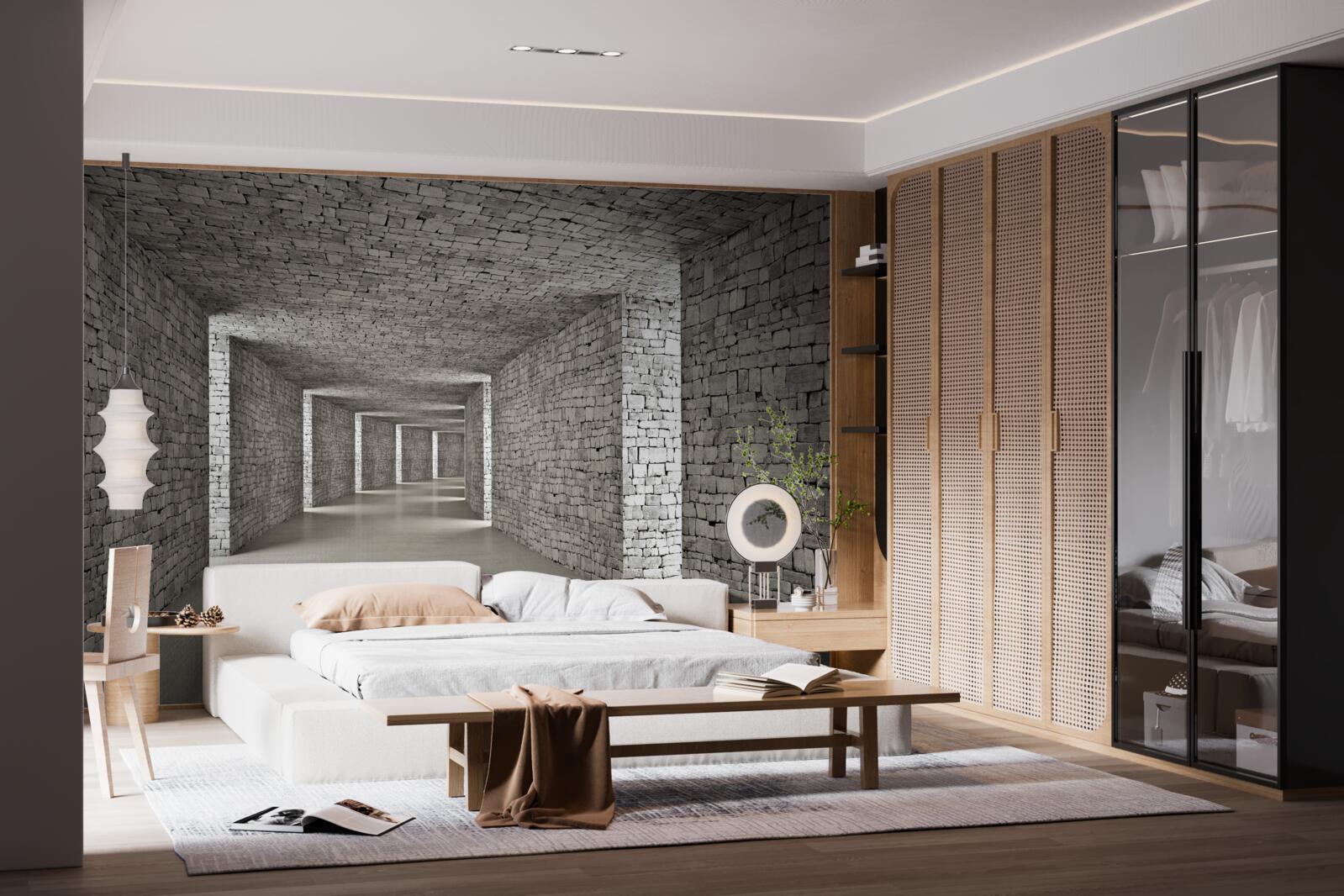 Fototapet vedere în perspectivă a unui coridor din cărămidă