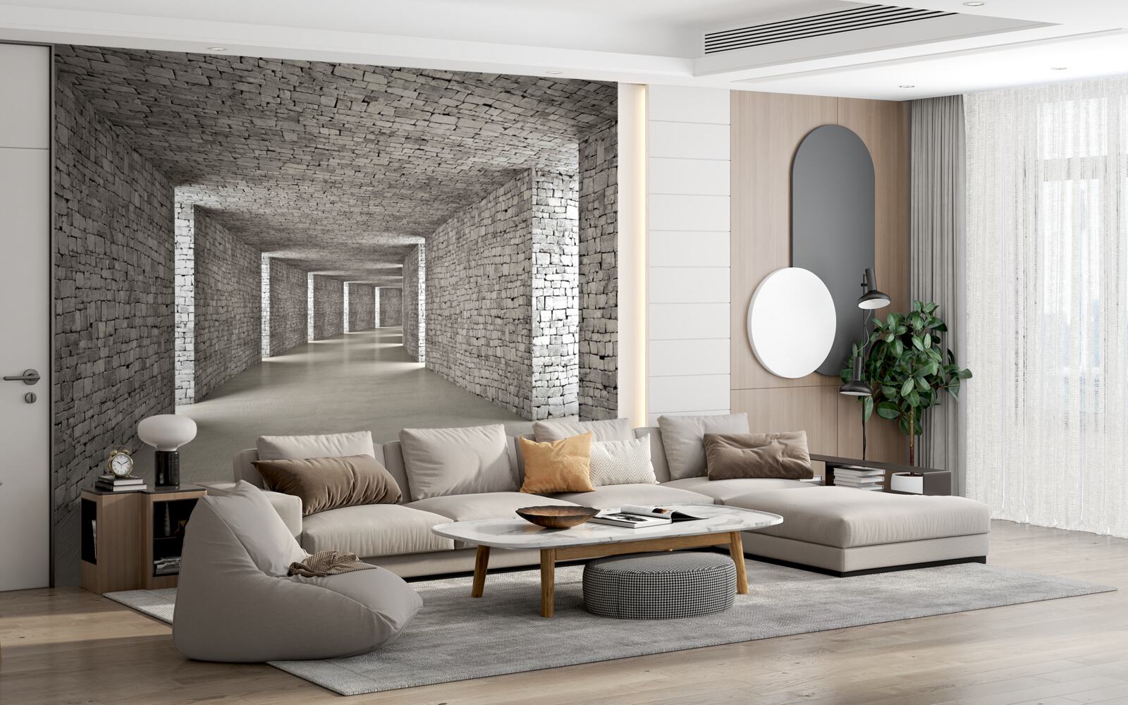 Fototapet vedere în perspectivă a unui coridor din cărămidă