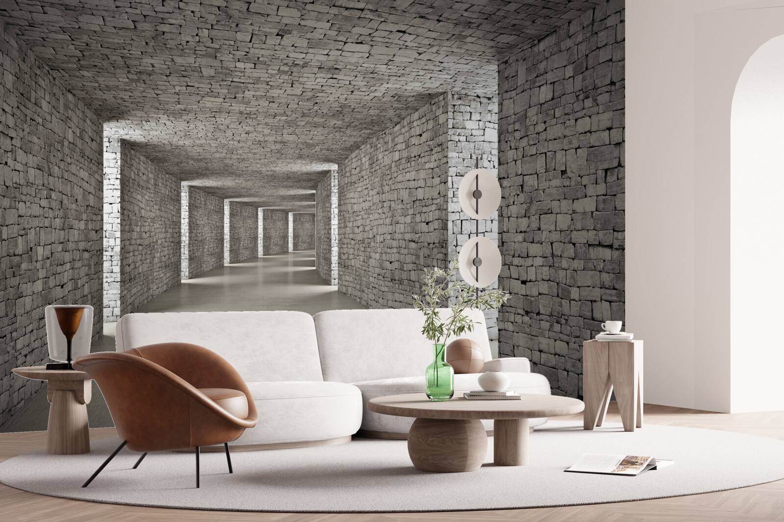 Fototapet vedere în perspectivă a unui coridor din cărămidă