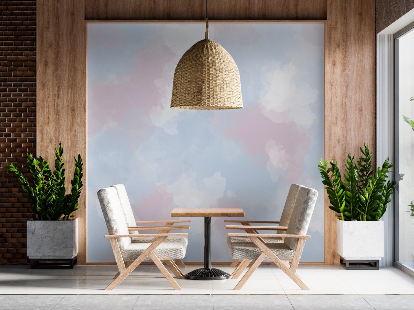 Fototapet cerul este decorat cu pete albastre și roz