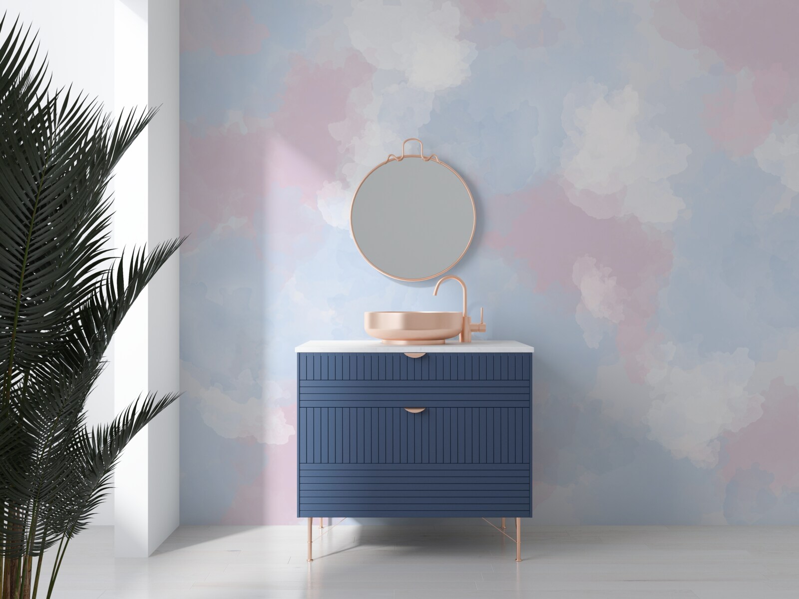 Fototapet cerul este decorat cu pete albastre și roz