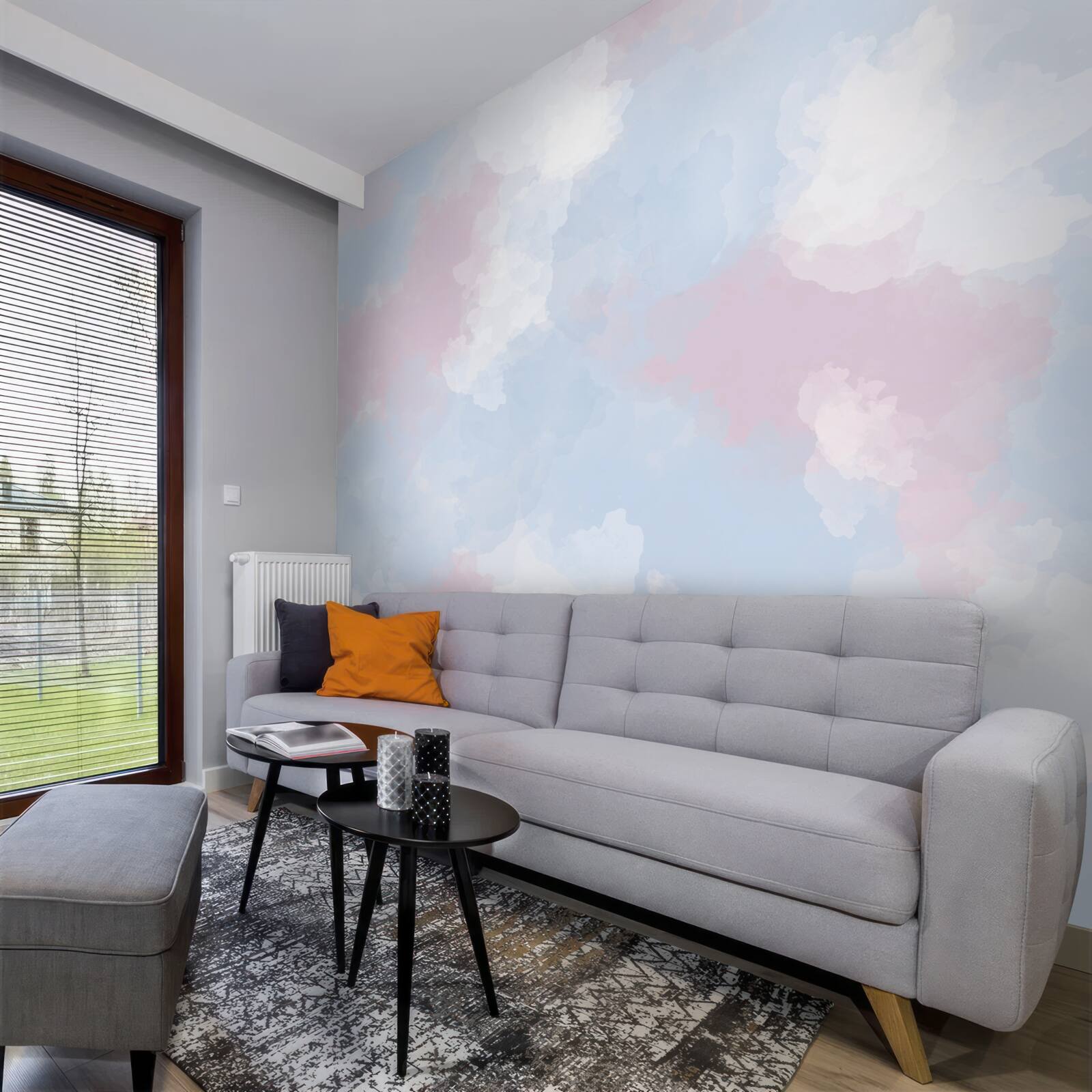 Fototapet cerul este decorat cu pete albastre și roz