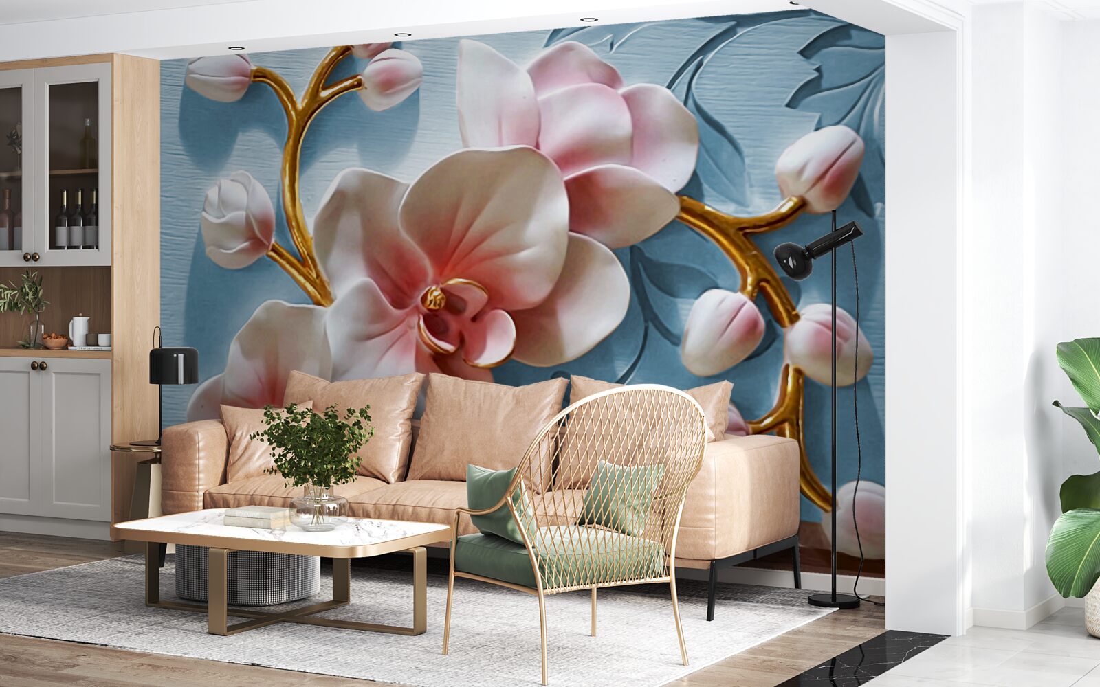 Fototapet orhidee albă pe un cer albastru