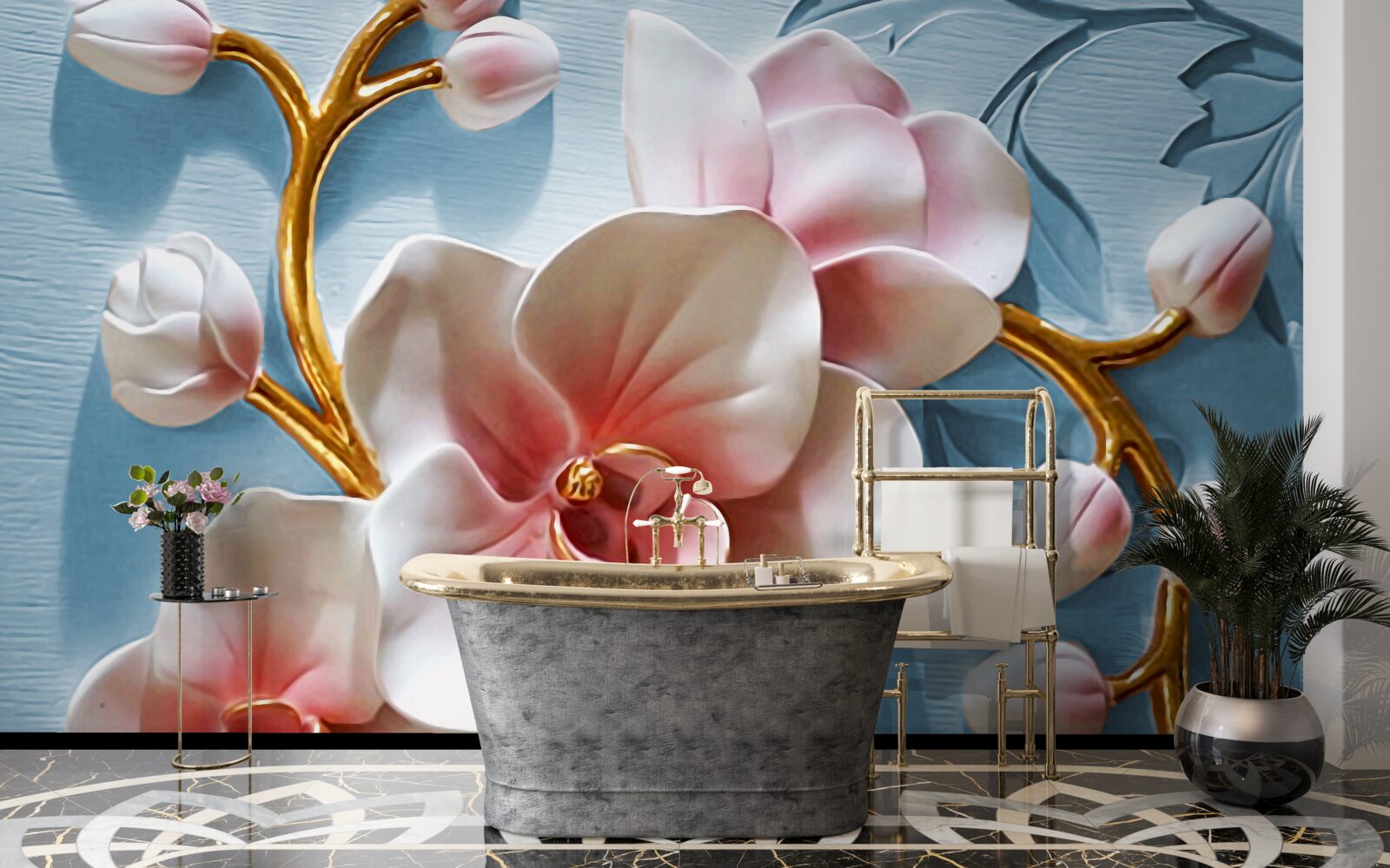 Fototapet orhidee albă pe un cer albastru