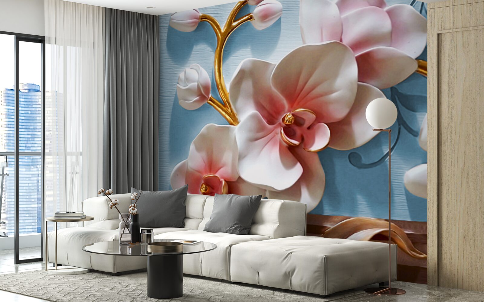 Fototapet orhidee albă pe un cer albastru