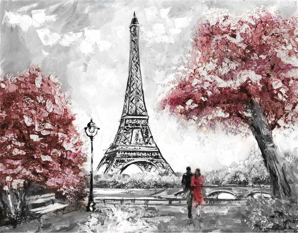 Fototapet două persoane se bucură de priveliștea turnului eiffel