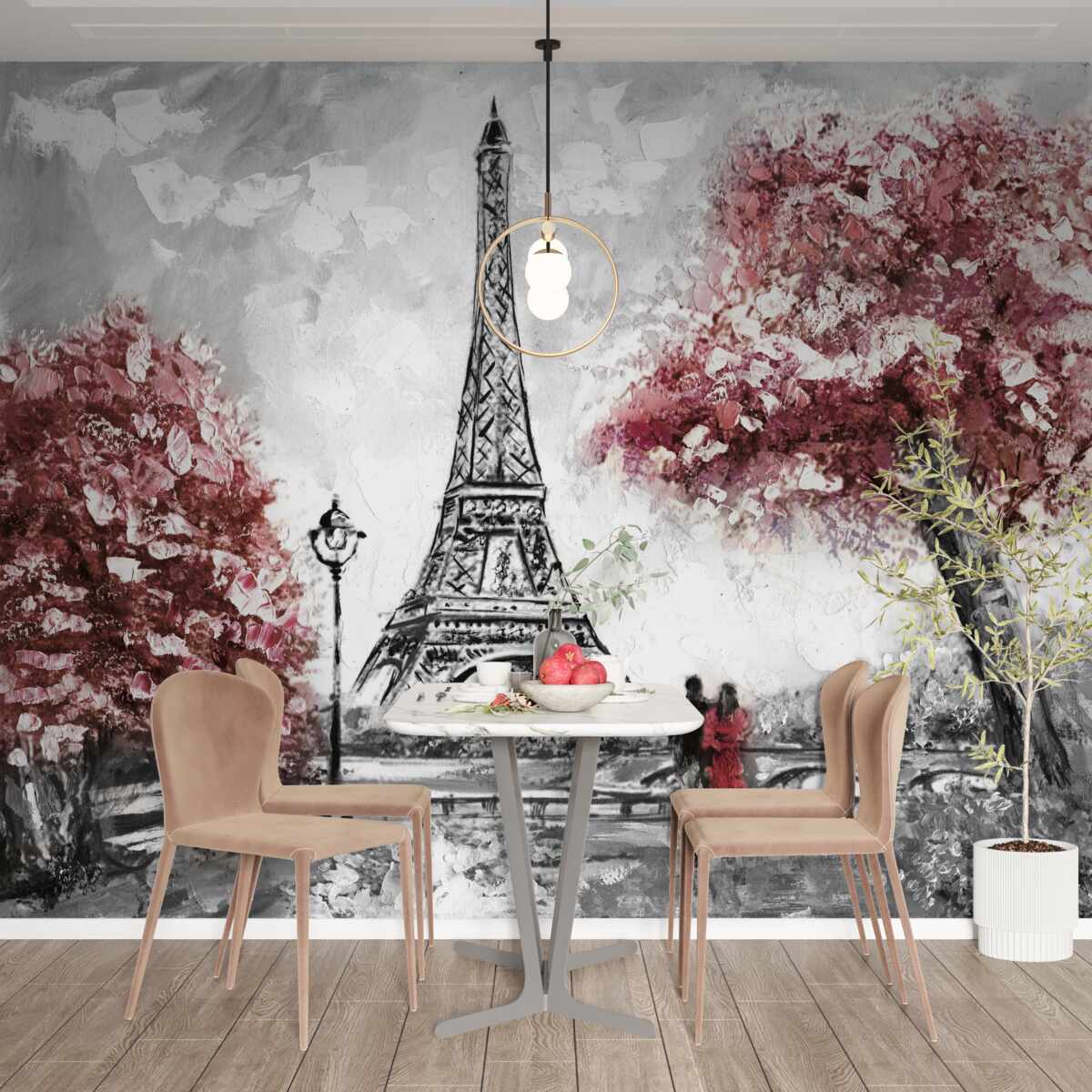 Fototapet două persoane se bucură de priveliștea turnului eiffel