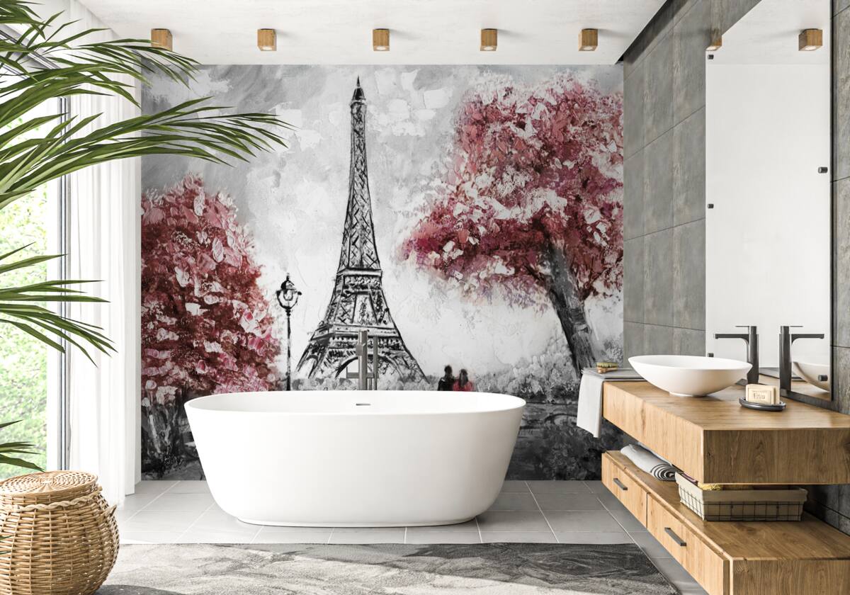 Fototapet două persoane se bucură de priveliștea turnului eiffel