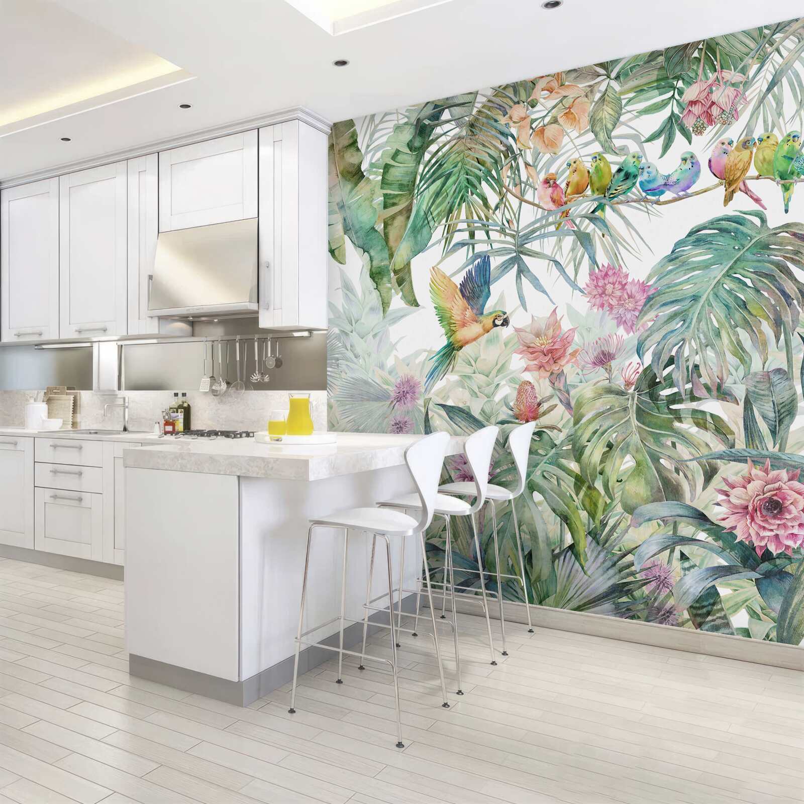 Fototapet o familie de papagali în pădurea tropicală