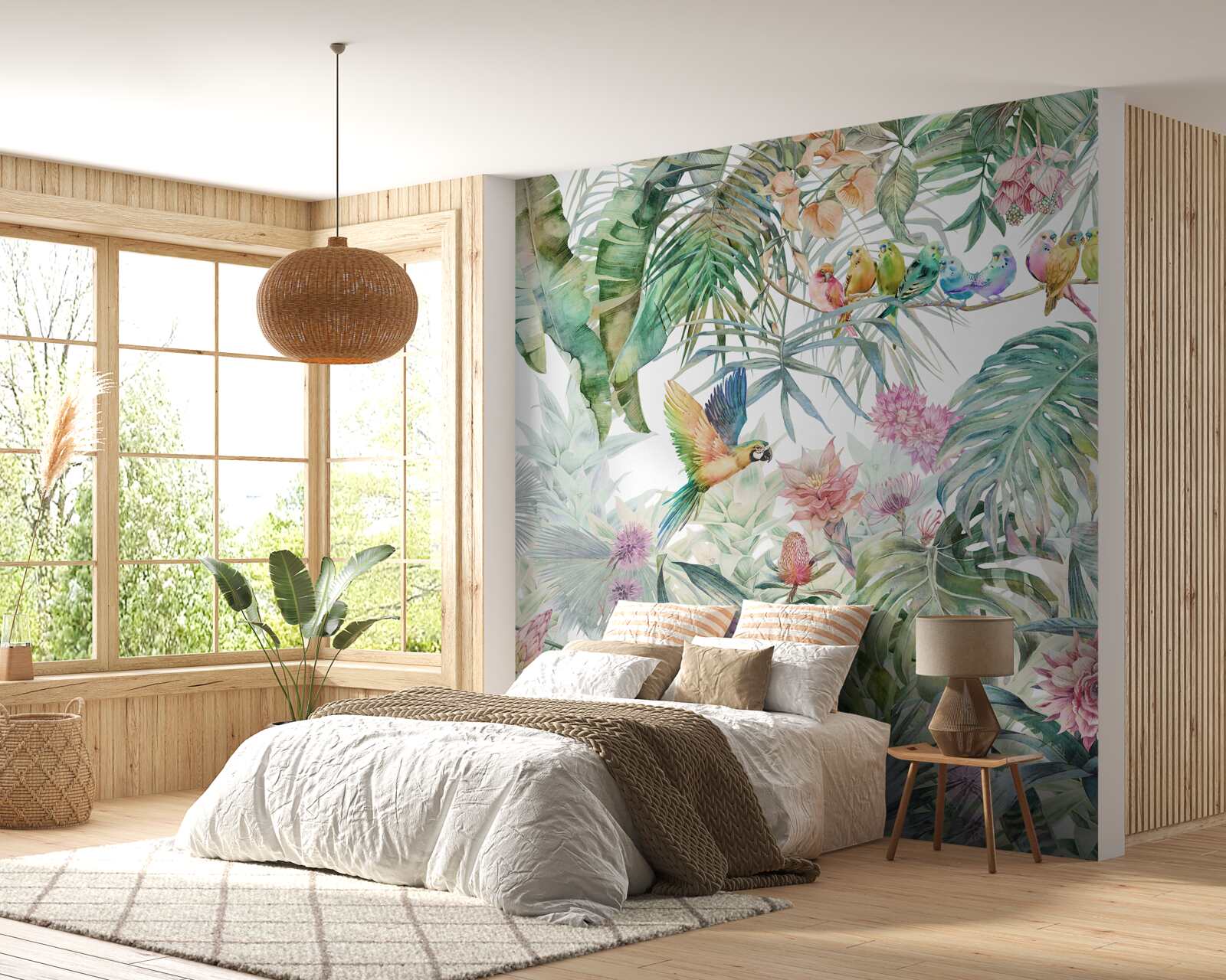 Fototapet o familie de papagali în pădurea tropicală