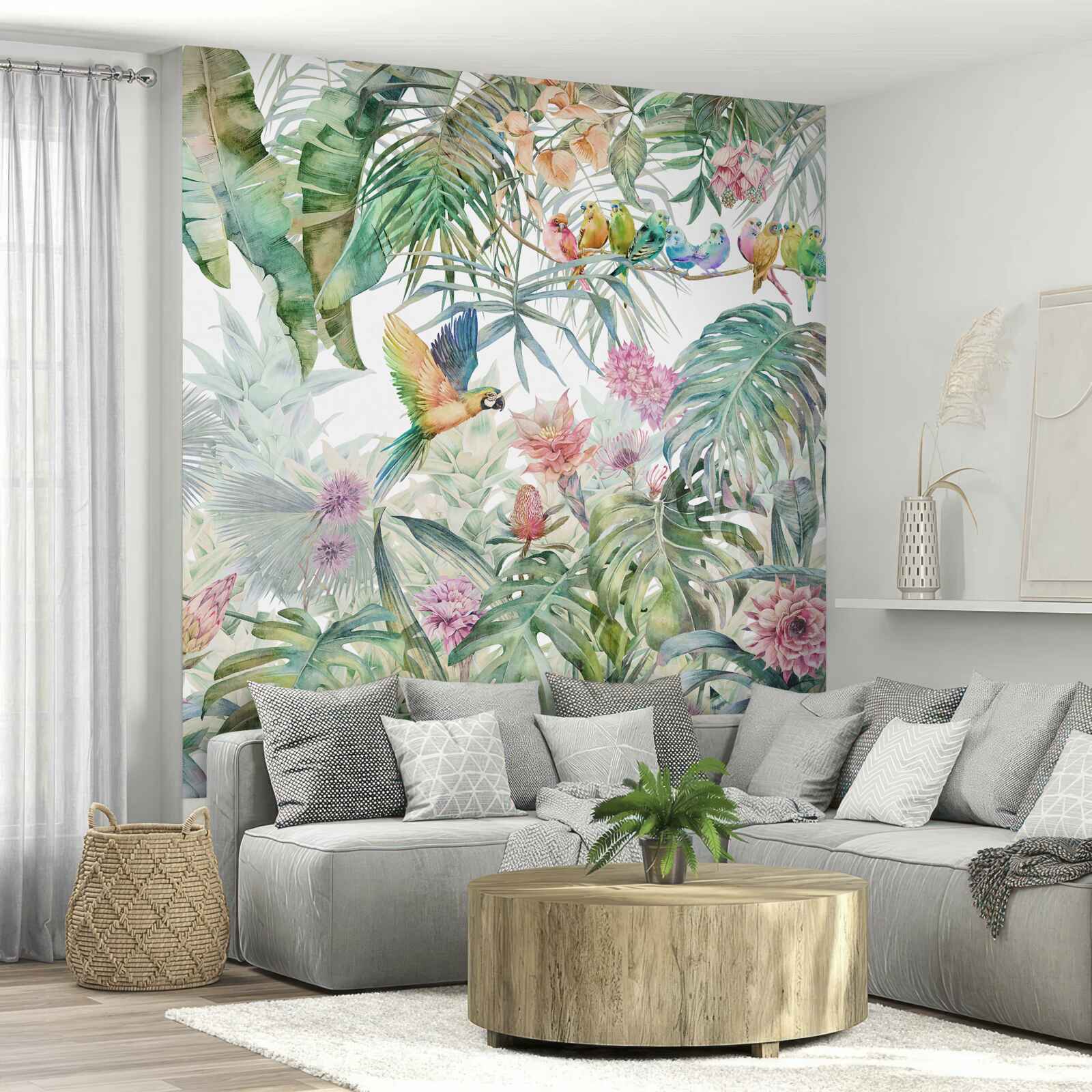 Fototapet o familie de papagali în pădurea tropicală