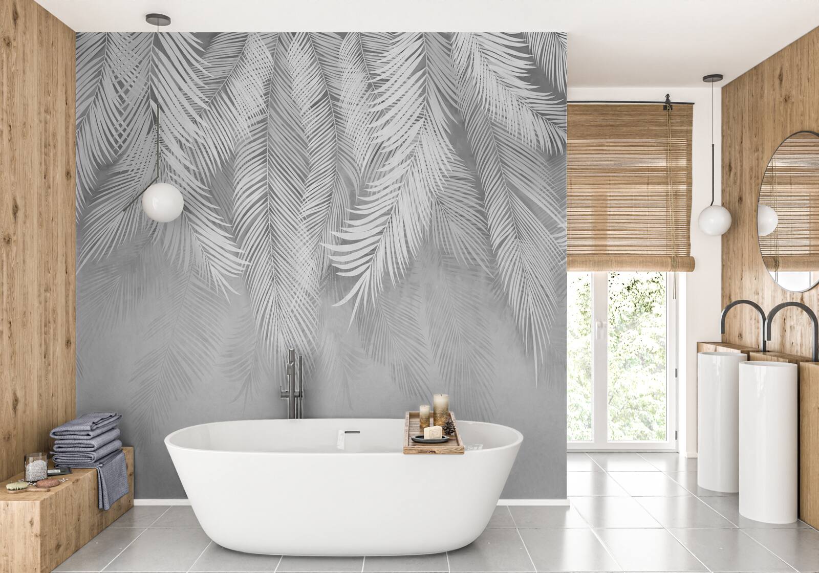 Fototapet frunze albe de palmier atârnă