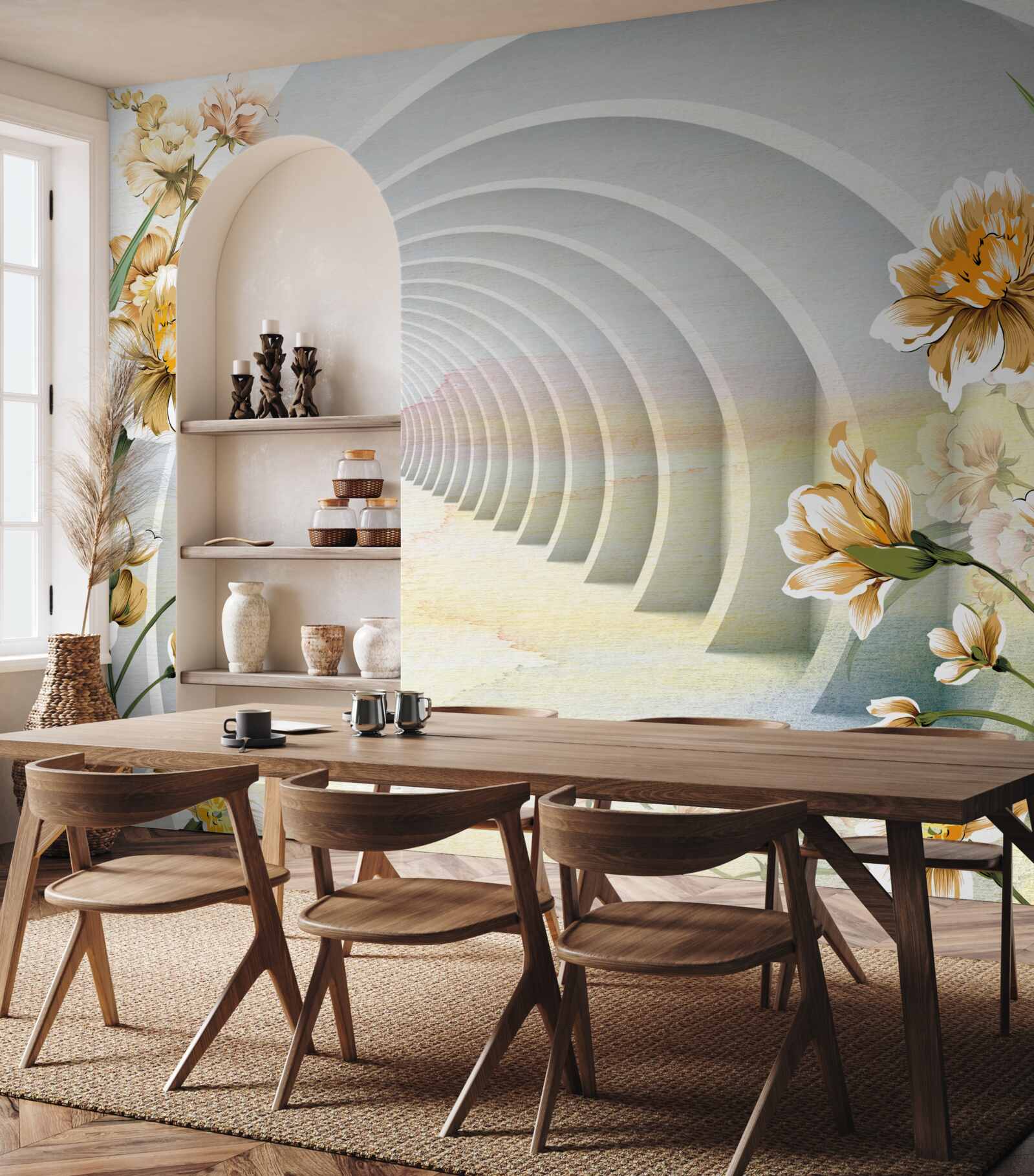 Fototapet Arce decorate cu flori albe