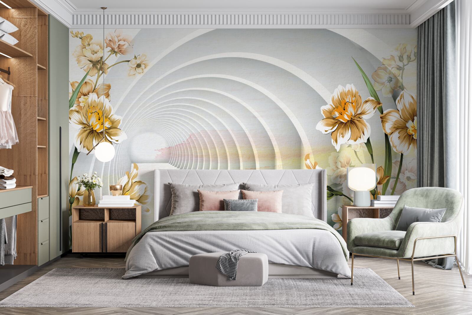 Fototapet Arce decorate cu flori albe