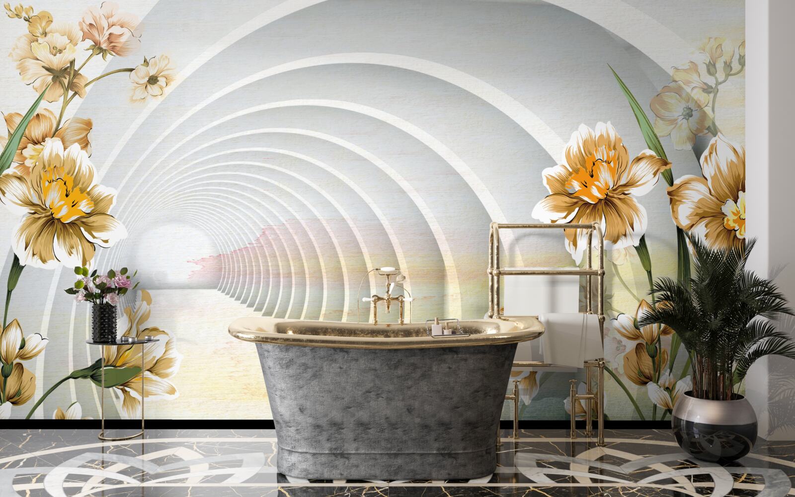 Fototapet Arce decorate cu flori albe