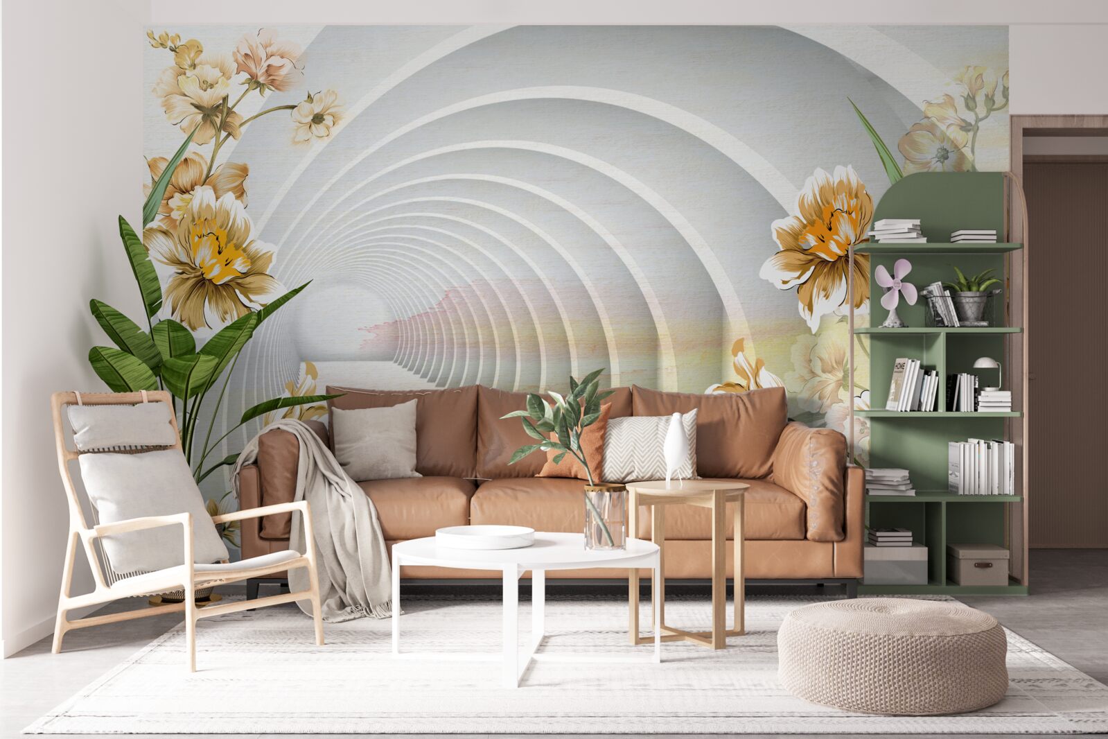 Fototapet Arce decorate cu flori albe