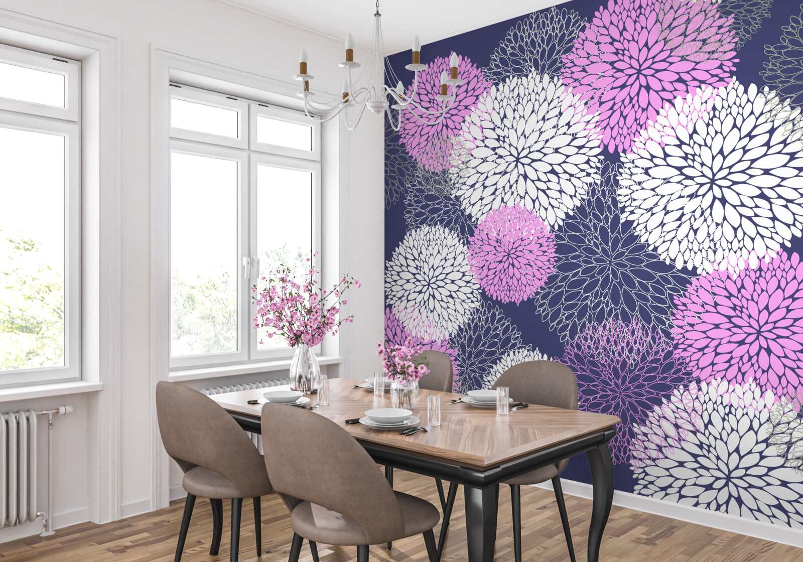 Fototapet anemone roz și albe