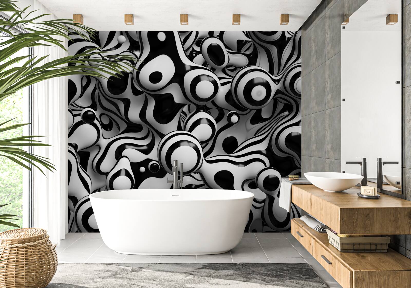 Fototapet abstracție într-o paletă alb-negru