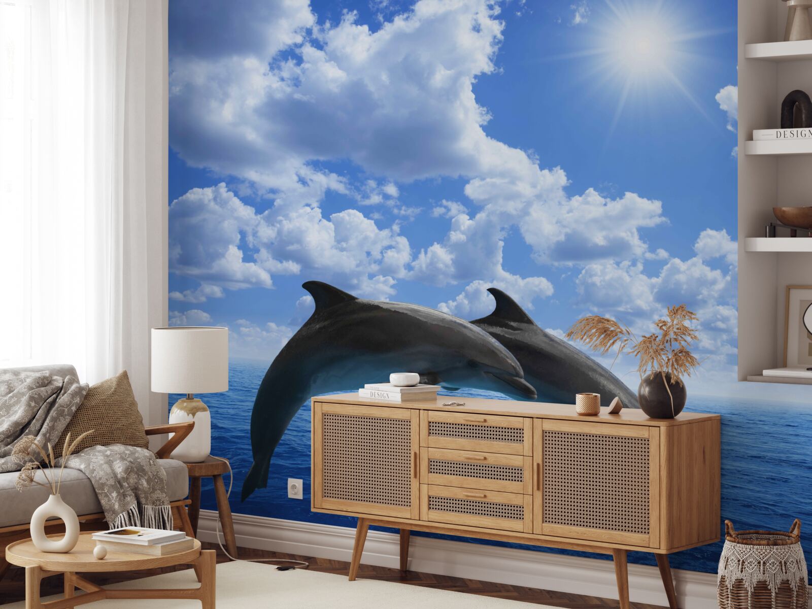 Fototapet delfini sărind peste suprafața apei