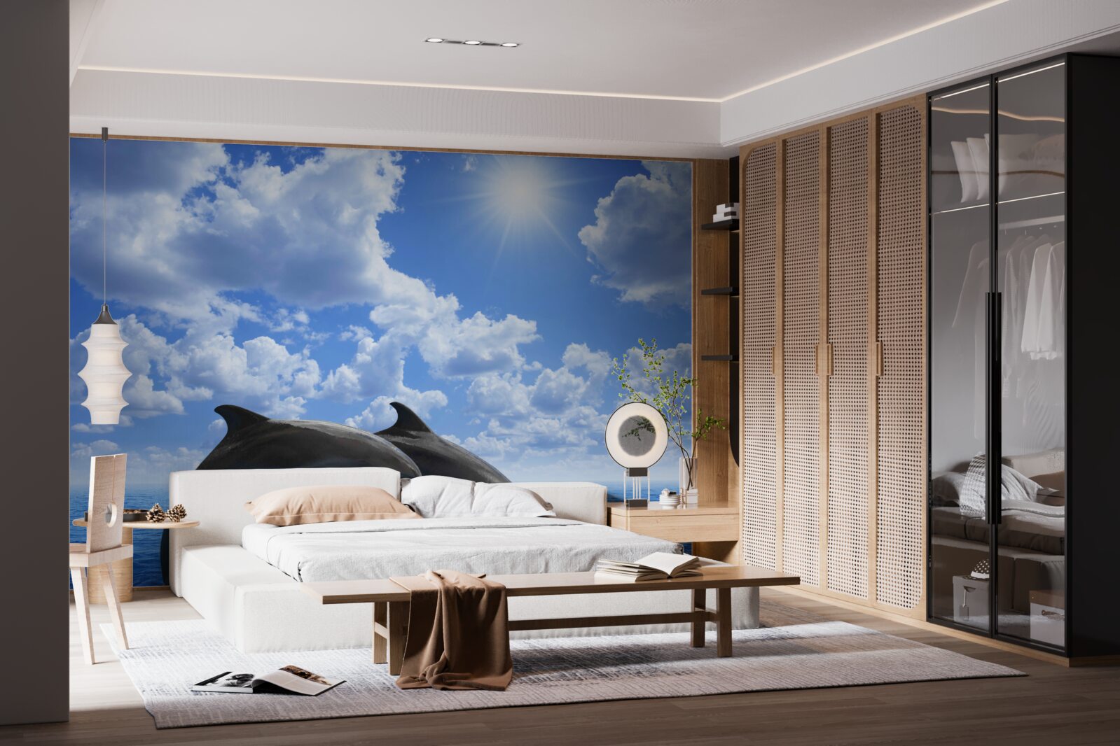 Fototapet delfini sărind peste suprafața apei